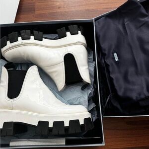 Prada Chelsea monolith black and white boots
